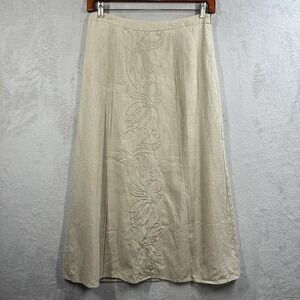 Carole Little Maxi Skirt Sz 8 Linen Blend Earthy Granola Prairie Boho Embroidery